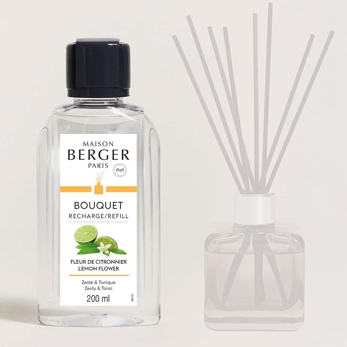 MAISON BERGER Reed Diffuser Refill, 200 ml, Lemon Flower | Fragrance Refill for Reed and Ceramic Diffusers, Passive Diffusion, ~6 Weeks, No Flame or Electricity, Made in France
