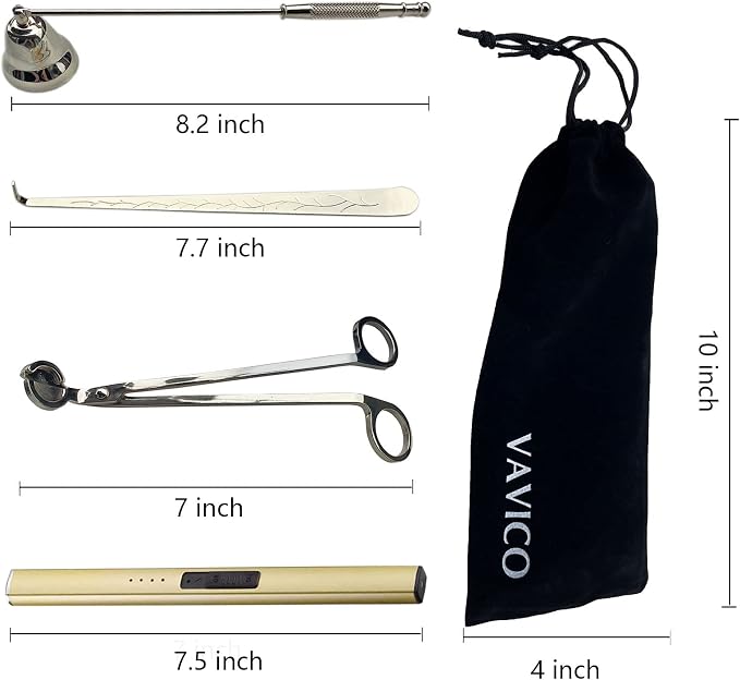 Candle Wick Trimmer Cutter Snuffer Arc Lighter Set Candle Care Kit Electric Plasma USB Rechargeable Long Windproof Lighter Candlesnuffer Candles Wicks Dipper (Gold)