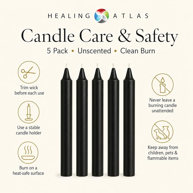 Black Spell Candles 6 Inch – 5 Pack Ritual Chime Candles for Wicca, Santeria, Altar, Prayer, Meditation, Manifestation & Spiritual Cleansing Black