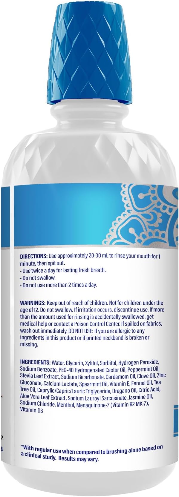 GuruNanda Whitening Mouthwash – Up to 3 Shades Whiter Teeth in 2 Weeks – Alcohol & Fluoride Free with Hydrogen Peroxide – Oxyburst Technology - Wild Mint, 33.8 oz/ 1 Liter