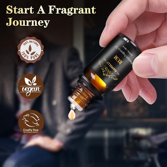 Essential Oils Set, Men Scents Fragrance Oil Aromatherapy Essential Oils Kit for Diffuser (6x10ML) - Sandalwood, Cedar, Leather, Sweet Tobacco, Rum, Cologne Aromatherapy Oil Gift for Men