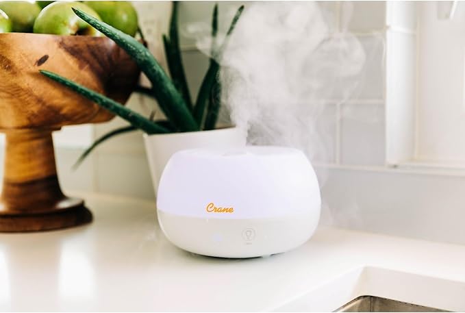 Crane Portable Ultrasonic Travel Humidifier & Aroma Diffuser – 0.2 Gallon Cool Mist, No Filter Required, Optional Essential Oil Tray, Whisper-Quiet for Babies, Travel, & Small Rooms (White)
