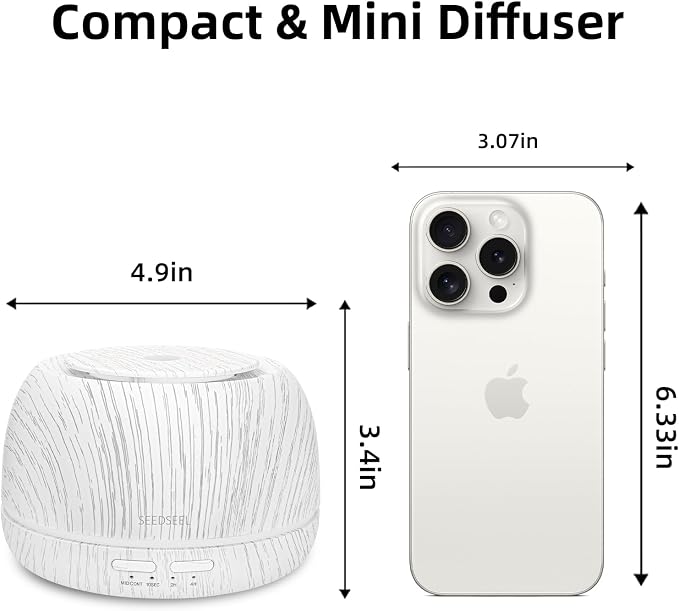 SEEDSEEL 300ML Essential Oil Diffuser, Aromatherapy Diffuser,with Remote Control, 7-Color LED Lights,8 Hours Run Time,Suitable for Home, Bedroom