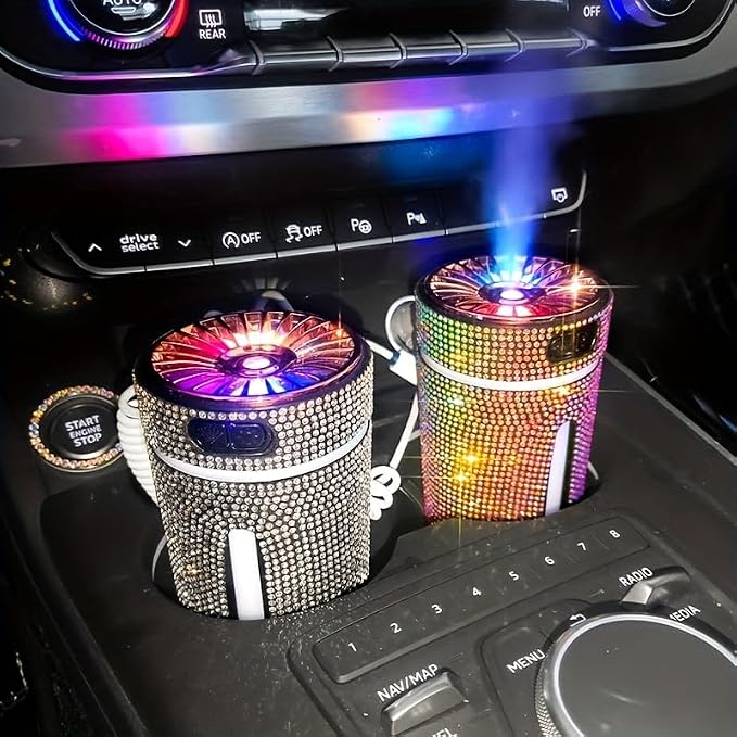 Bling Rhinestone Car Diffuser Humidifier USB Car Essential Oil Car Diffuser Humidifier Aromatherapy Portable Mini Humidifier for Car, Office, Room (White)