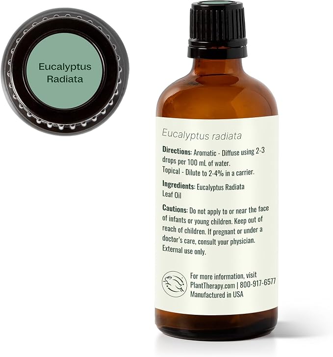 Plant Therapy Eucalyptus Radiata Essential Oil 100 mL (3.3 oz), 100% Pure, Undiluted, for Aromatherapy, Respiratory Support & Focus