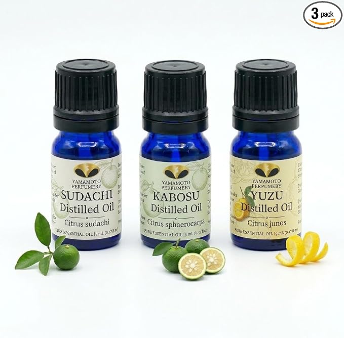 Premium Japanese Citrus Essential Oil Set - 100% Pure Yuzu & Kabosu & Sudachi Oils for Diffuser & Aromatherapy - Steam Distilled, Produced in Japan - 3 Pack (5ml Each) (3 Pack: Japanese Citrus Set)