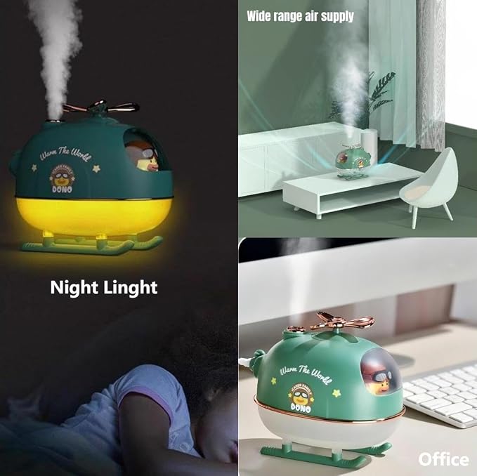 Cute Duck Pilot Desktop Mini Humidifier with LED Night Light, 300ml Essential Oil Diffuser with Rotatable Propeller, Portable Cool Mist Humidifier for Bedroom, Office, Car, Travel (Pink)