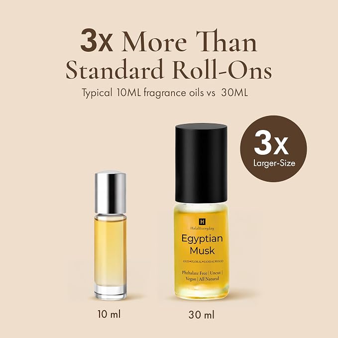 Egyptian Musk Body Oil – 1 oz Glass Roll-On Bottle | Alcohol-Free & DPG-Free Perfume Oil for Body, Hair & Skin by Halal Everyday