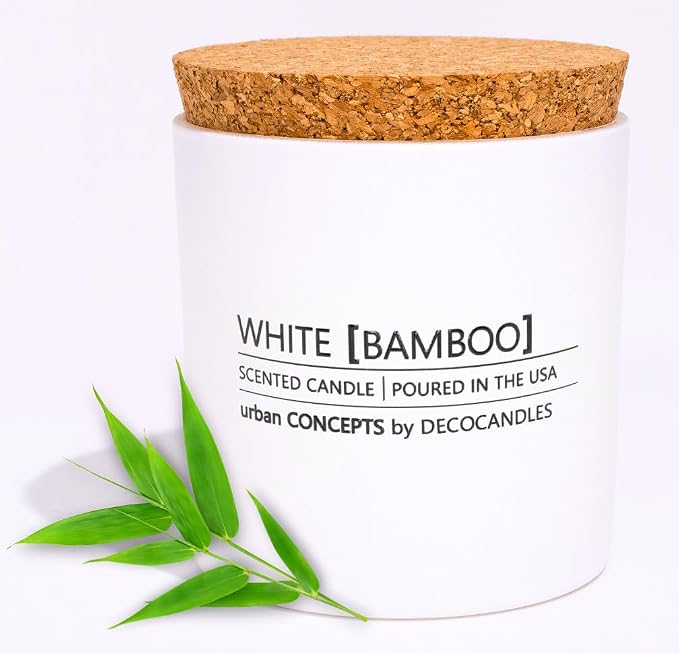 Urban Concepts by DECOCANDLES - White Bamboo - Smells Like Fresh Bamboo - Highly Scented Soy Candle - Long Lasting Clean Aroma - Hand Poured in USA (9 Oz. Cork)