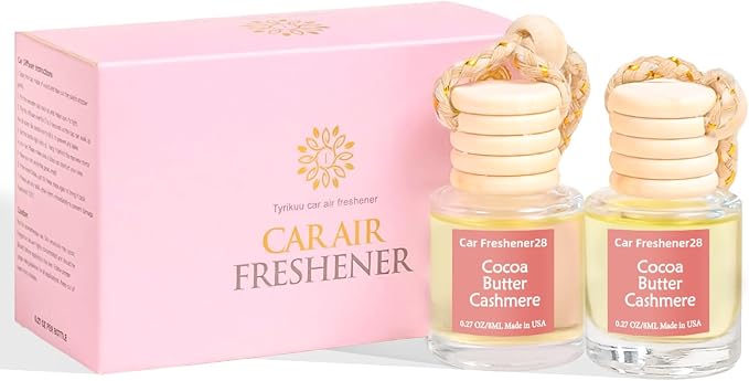 Hanging Car Air Freshener, Long Lasting Essential Oil Diffuser, Non-Toxic Cocoa Butter Cashmere Scent, Cute Car Fresheners for Women, 2 Pack Made in USA