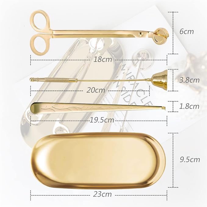 UCINNOVATE 4 in 1 Candle Accessory Set - Wick Trimmer, Snuffer, Dipper, Storage Tray for Candle Lovers, Holidays (Gold)