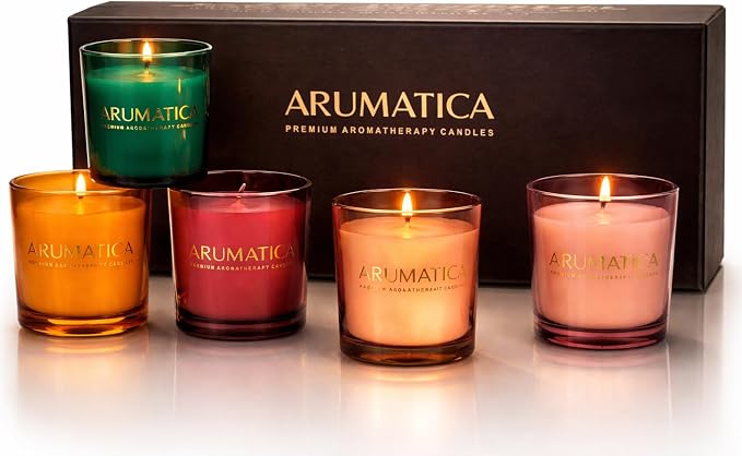 Premium Aromatherapy Candle Set | Stress Relief Soy Wax Candles with Relaxing Scents | Scented Candles for Home Yoga, Meditation & Spa | Luxury Candle Gift Set (4 Pack, 5oz Each) Total 20oz