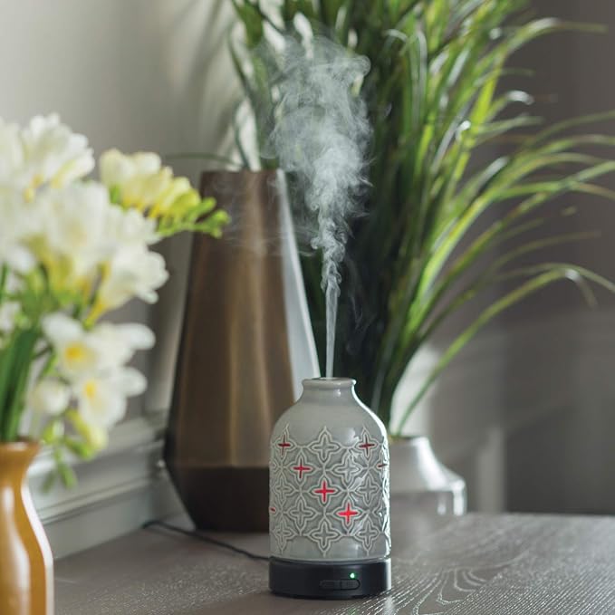 Airome Jasmine Medium Essential Oil Diffuser|100 mL Humidifying Ultrasonic Aromatherapy Diffuser 8 Colorful LED Lights, Intermittent & Continual Mist, Auto Shut-Off