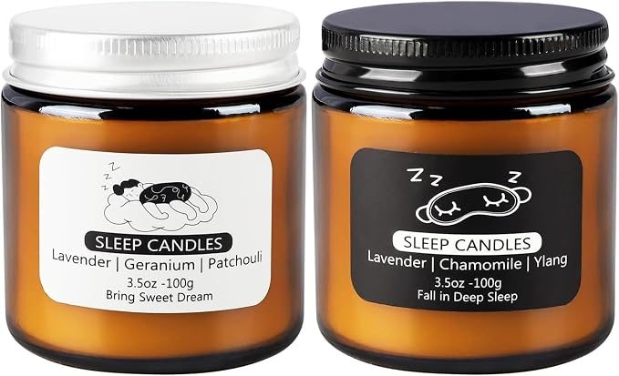 2 Pack Scented Candles Set|7 oz.Sleep Sweet Dream with Lavender,Geranium and Patchouli, Deep Sleep with Lavender,Chamomile Aromatherapy Candle,Long Lasting Time,Perfect Home Gifts for Men,Women | Lavender, Chamomile & Ylang-Ylang Natural Scented Candle...