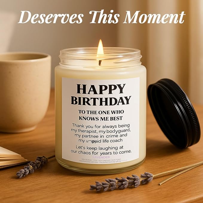 Birthday Gifts for Women – Funny Lavender Candle, Best Friend Birthday Gifts for Women Unique, Thoughtful Gift for BFF, Soul Sister, Coworker, or Classmate, White