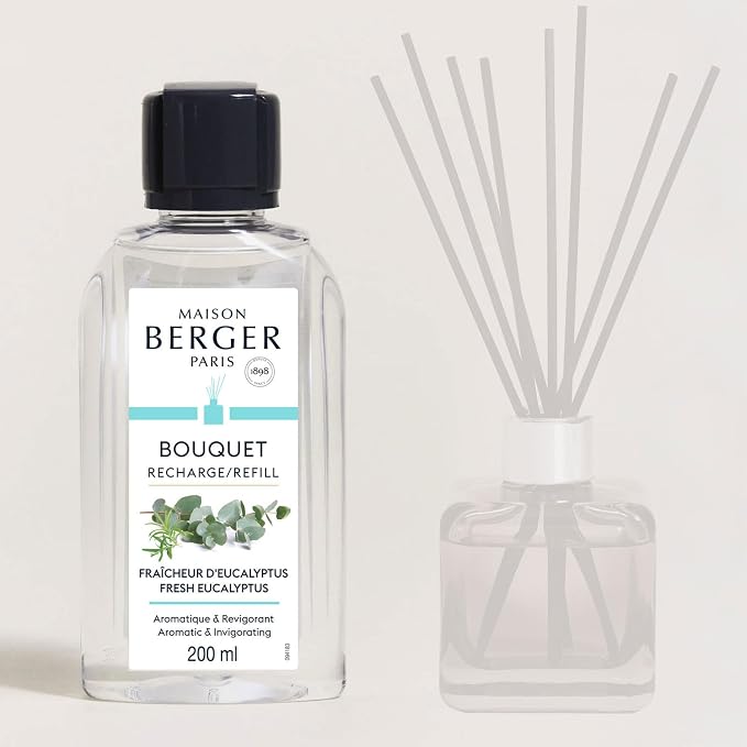 MAISON BERGER Reed Diffuser Refill, 200 ml, Fresh Eucalyptus | Fragrance Refill for Reed and Ceramic Diffusers, Passive Diffusion, ~6 Weeks, No Flame or Electricity, Made in France