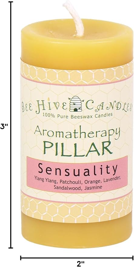 Bee Hive Candles 100% Pure Beeswax Aromatherapy Pillar Candle (2" x 3", Sensuality)
