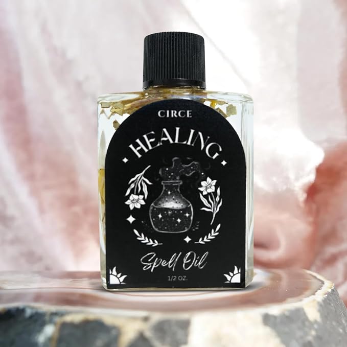 CIRCE Healing Spell Oil - Invite Peace & Emotional Balance - Add to Bath, Use in Rituals, Wear as Fragrance to Align with Desires - Coconut Oil, Calendula Herb, Eucalyptus & Lavender - 1/2oz