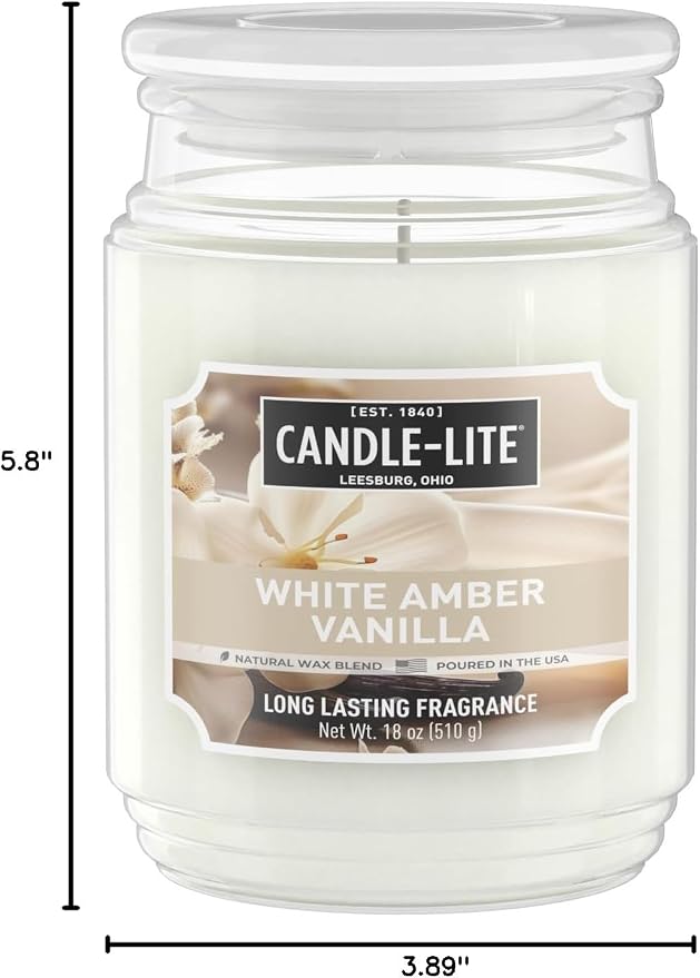 Candle-lite Scented Candles, White Amber Vanilla, 18 oz Jar, Proudly Poured in the USA, Aromatherapy Candle, Single-Wick with 110 Hours of Burn Time, Perfect for Creating a Relaxing Ambiance