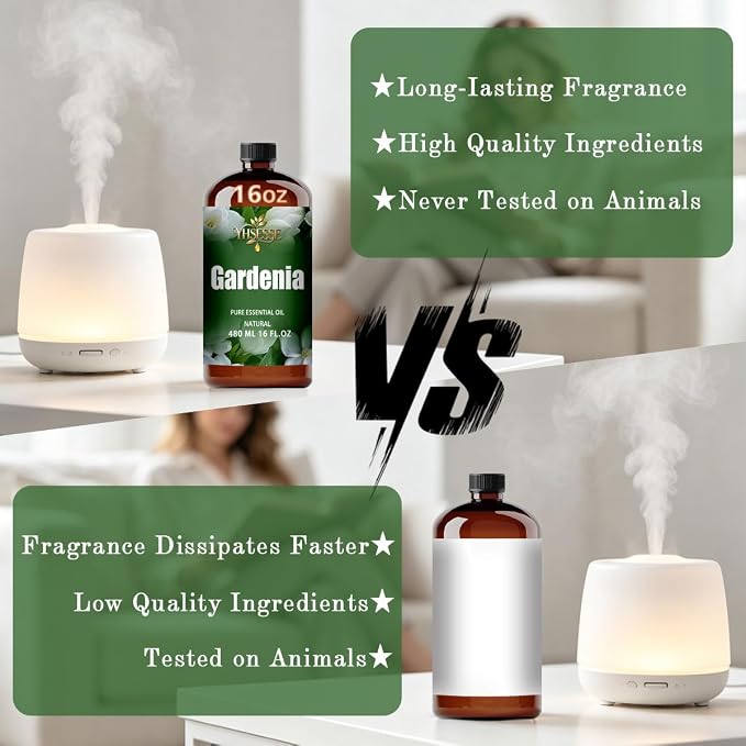 Gardenia Essential Oil, Gardenia Oil 16 Fl Oz 480ml for Diffuser Yoga Soap & Candle Making – with 0.33 Oz Roller Ball & Funnel YHSESSE Essential Oils
