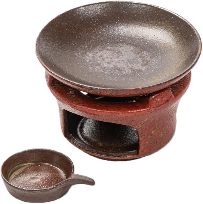 Ceramic Incense Burner Kit, No Electricity Needed,Zen-Inspired Aromatherapy Oil Burner with Rustic Terracotta Glaze, Perfect for Home, Office, Yoga & Meditation (Reddish Brown)