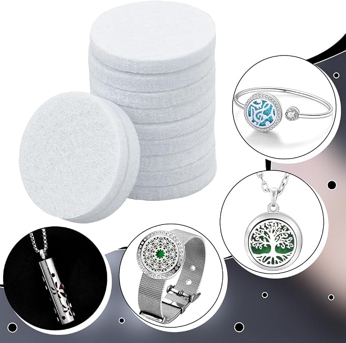 WADORN 100Pcs 30mm Round Aromatherapy Diffuser Refill Pad, Essential Oil Diffuser Replacement Refill Pads Microfiber Absorbing Circle Essential Pads for Diffuser Necklace Vent Clip Home Car
