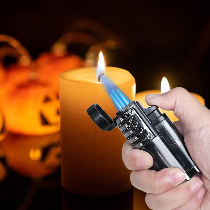 Zoocura Torch Lighter 2 Pack Triple Jet Flame Butane Torch Lighters Refillable Butane Gas Lighters Windproof Adjustable 3 Flame Lighter for Christmas (Without Gas)