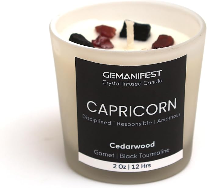 Capricorn Zodiac Candle Astrology Gifts for Women and Men with Capricorn Bracelet Cedarwood Candle with Healing Crystals Birthday Birthstone Manifestation Gifts