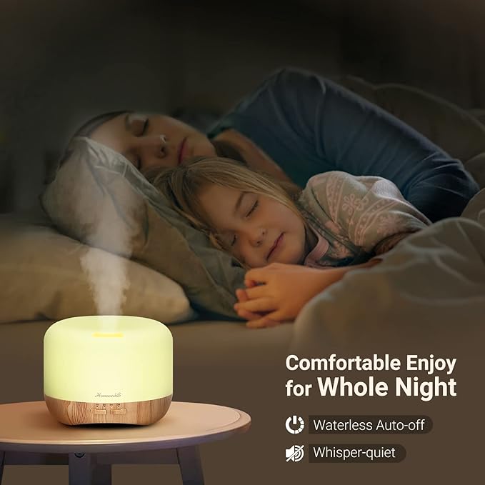 Homeweeks 300ml Essential Oil Diffuser, Quiet Aromatherapy Mist Diffusers for Essential Oils, Wood Grain, Ultrasonic, Remote Control, Timer, 7 Colors Light for Bedroom (300ml)