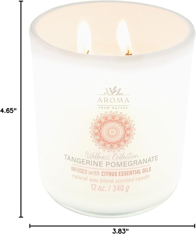 House of Velas, Aroma from Nature Wellness Collection Candle, 12 oz, 2 Cotton Wicks, Tangerine Pomegranate, Large Painted Jar