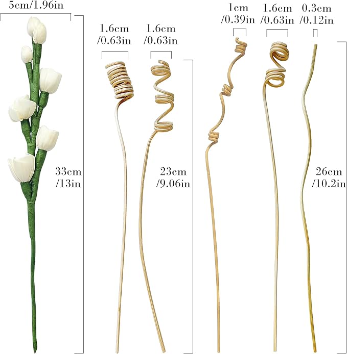 Reed Diffuser Sticks,Reed Diffuser Sticks Flowers,Reed Diffusers for Home,Bathroom Diffuser,Diffuser Set with Sticks,Natural Flower,White/Green