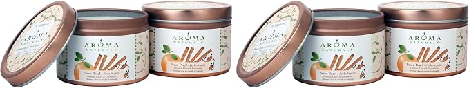 Aroma Naturals Tin Candle with Orange Clove and Cinnamon Essential Oil Natural Soy Scented, Peace Pearl, 2 Count (Pack of 2)