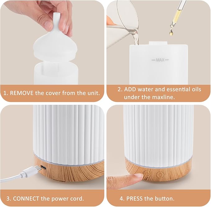 100ML Essential Oil Diffuser, Ultrasonic Cool Mist Aromatherapy Diffuser with Timer & 8-Color LED Light, Continuous & Intermittent Mist Modes, Auto-Off, Quiet Diffusers for Home Office Yoga