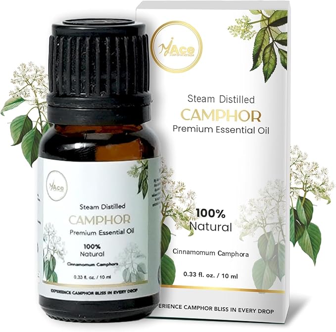 My ACE Camphor Essential Oil 0.33 Fl Oz - Pure & Natural - Premium Grade for Aromatherapy, Diffuser, Skin, Hair, Massage, Candle, Soap Making, Home - Glass Bottle with Dropper - Long Lasting Scent