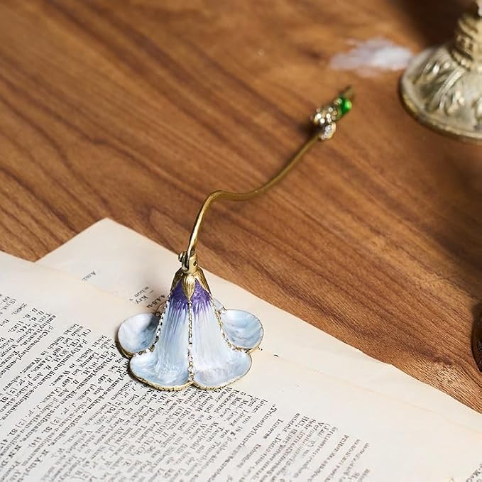 Flower Candle Snuffer - Vintage Purple & White Floral Bell Candle Extinguisher with Crystal Leaf Handle, Long Stem Decorative Candle Accessory for Home Décor, Garden Lover Gift