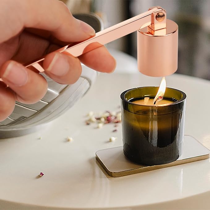 Candle Snuffer, Stainless Steel Elegant Candle Extinguisher with Long Handle, Straight Tube Candlesnuffers Extinguish for Tea Light Candles Fireplace Church Wedding Candle (Rose Gold)
