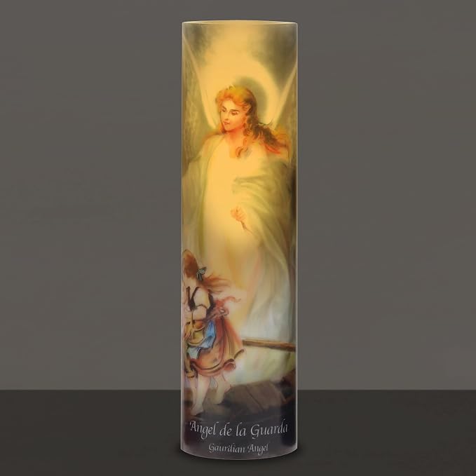 Stonebriar The Saints Collection Guardian Angel Flickering LED Prayer Candle with Automatic Timer, Religious Gift Ideas for Mom, Dad, Sister, Brother, and Friends 8 Inches, 1 Count (Pack of 1)