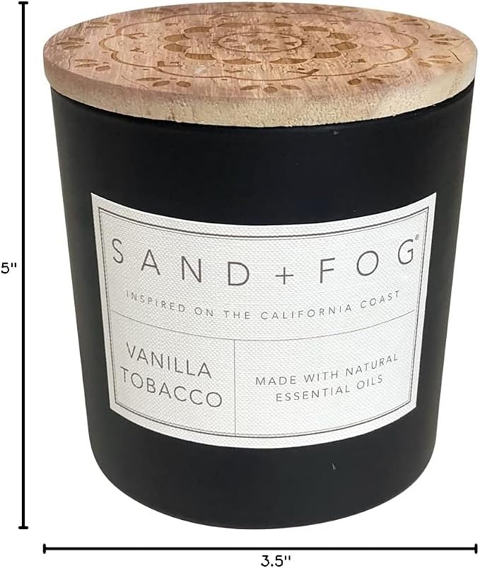 Sand + Fog Scented Candles - Vanilla Tobacco - Additional Scents and Sizes - 3 Wicks 100% Cotton Lead-Free - Luxury Air Freshening Jar Candles - Perfect Home Decor - 21 oz