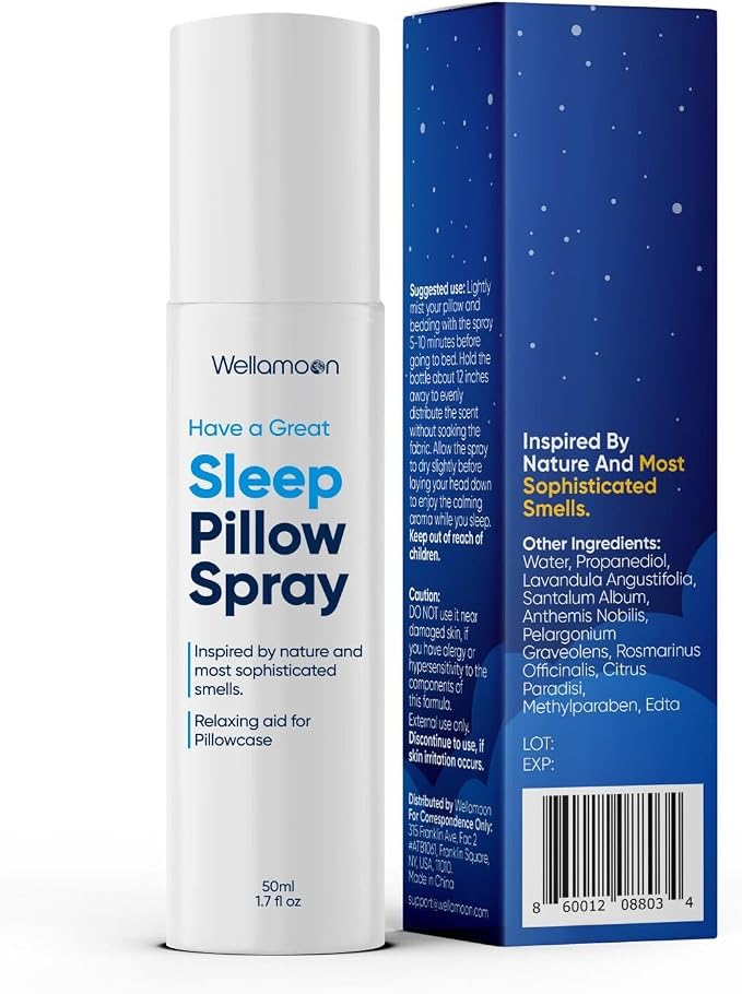 Wellamoon Sleep Spray - Calming Lavender Pillow Mist for Relaxation & Deep Sleep - Aromatherapy Bedding Spray Helps You Fall Asleep Faster - Soothing Bedtime Essential Oil Blend (50 ml.)
