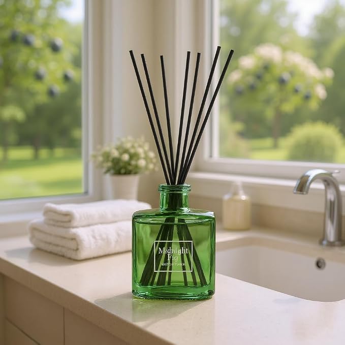 Bellevue Reed Diffuser, 6 fl oz Glass Filled Diffuser, Highly Concentrated Fragrances with Essential Oils, Home Fragrance, Scent:Midnight Fig