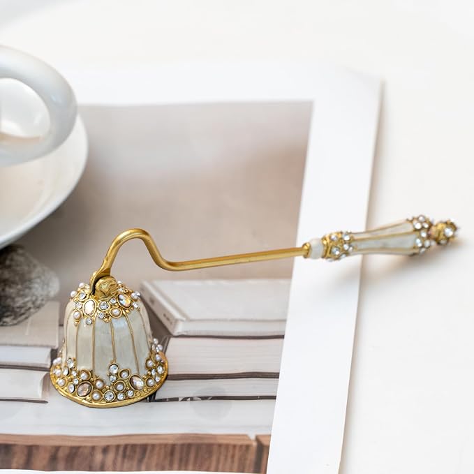 Handmade Enamel Candle Snuffer Metal Candle Extinguisher,Vintage Decorative Candle Wick Flame Extinguish Cover Tool,Candle Accessory Gift (Beige)