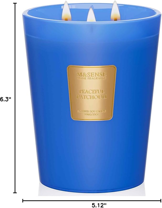 M&SENSE Peaceful Patchouli Scented Candle, 35oz 3 Wick 150H, Natural Soy Large Aromatherapy Candles for Meditation & Stress Relief, Yoga Housewarming Gift