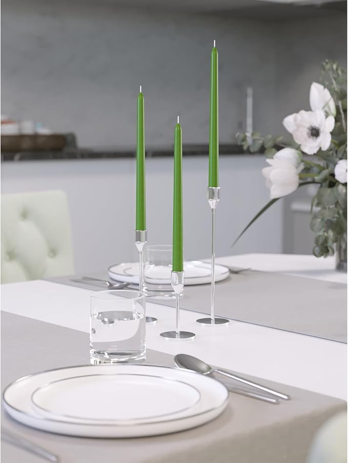 CANDWAX 12 inch Taper Candles Set of 4 - Dripless, Unscented, Long Burning Dinner Candles - Grass Green Candles