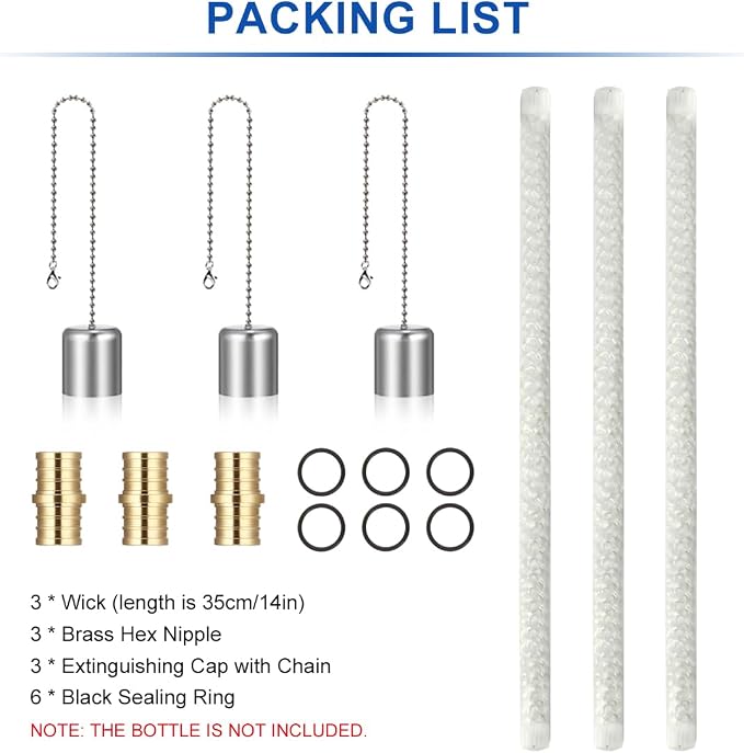 LANMU Wine Bottle Torch Wicks, Outdoor Patio Backyard Torches Lights, Oil Lamps Replacement Wick Hardware Kit, DIY Homemade Torch Decor (3 Pack)