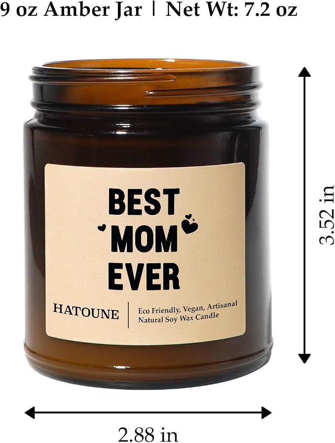 Lavender & Sage Scented Soy Candle, Best Mom Ever, Made in USA, Hand Crafted, 40-50 Hour Burn Time, 7.2 oz Amber Jar