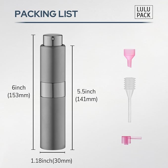 Lulupack Perfume Atomizer Refillable Travel Bottle: Cologne Portable Sprayer for Men - Mini Spray Empty for Refill - 1oz Large Size Grey