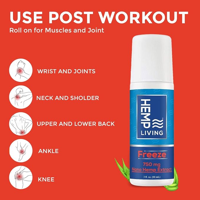 Freeze Nano Hemp Extract Roll On, Cold Therapy, Roll On for Muscles and Joint Strain, 3 oz Roll on Bottle (750 mg)