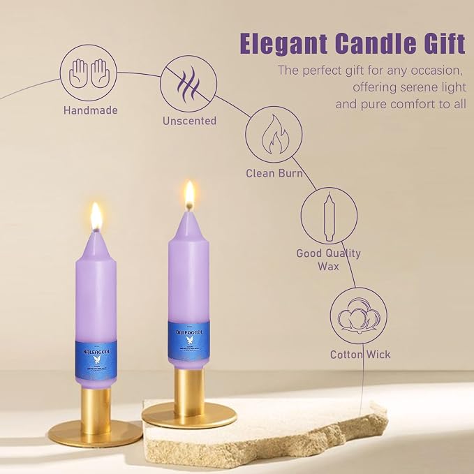 Smokeless Candlesticks Short Taper Candle,Unscented 5 Inches Purple Candle Sticks Dripless Tapered Candles for Home Décor Weddings Seasons Gifts