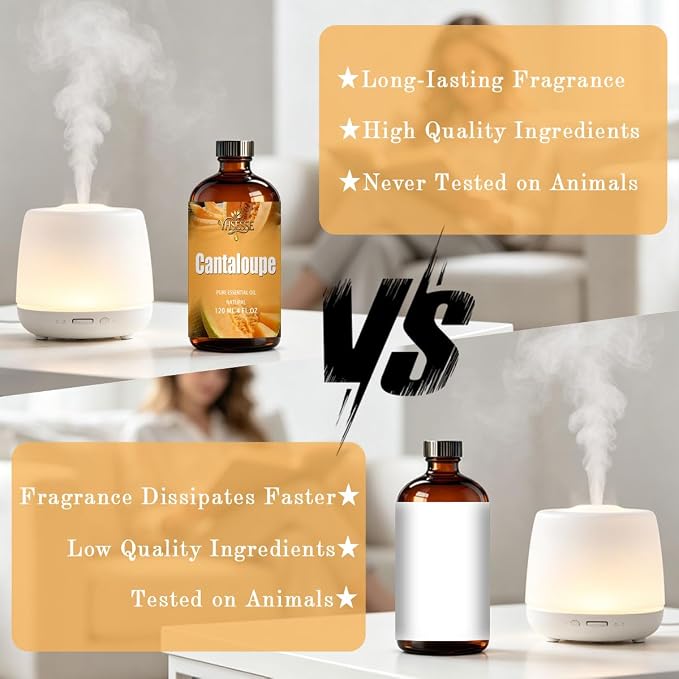 Cantaloupe Essential Oil, Cantaloupe Oil 4 Fl Oz 120ml for Diffuser Yoga Soap & Candle Making – with 0.33 Oz Roller Ball & Dropper YHSESSE Essential Oils
