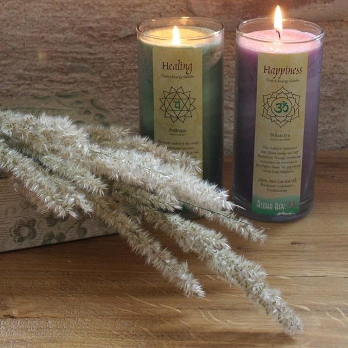 Premium Scented Candle Hand Made Chakra Energy Jar | 11 Oz Jar | Happiness, Sahasrara| Yoga, Prayer & Meditation Candle | Long Burn 60 Hours | Essent.Oils Patchouli, Labdanum, Frankincense | Aloha Bay